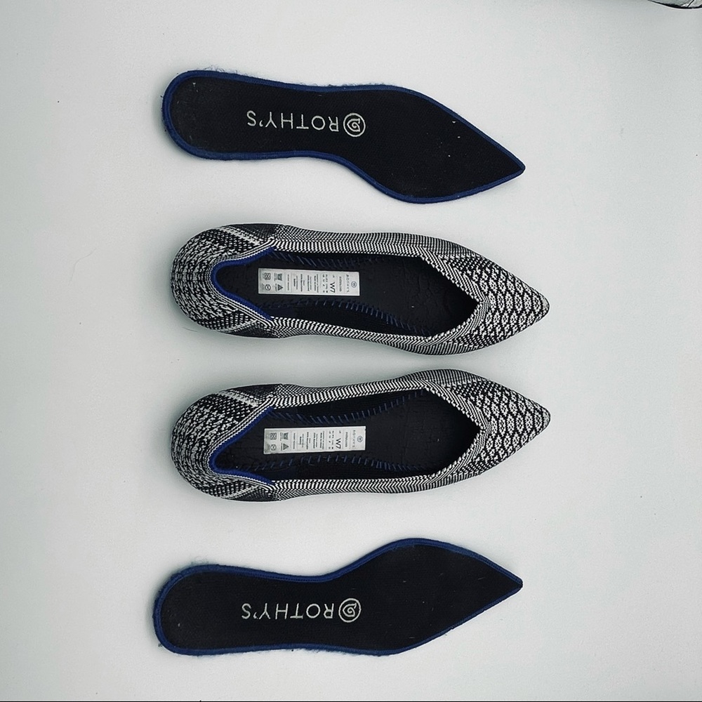 ROTHY’S The Point Pointed Flats Black White Python W7 Size 7 - Picture 10 of 12